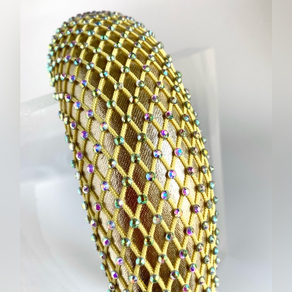 Gold Padded 1.5” Headband with Rhinestone-Adorned Mesh Overlay Handmade - Picture 7 of 10